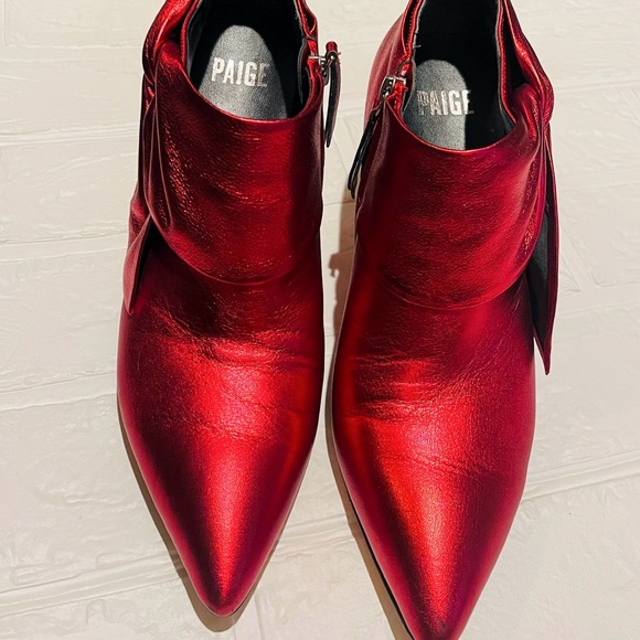 PAIGE Shoes Paige Catrine Shimmer Bow Bootie Metallic Red Ankle